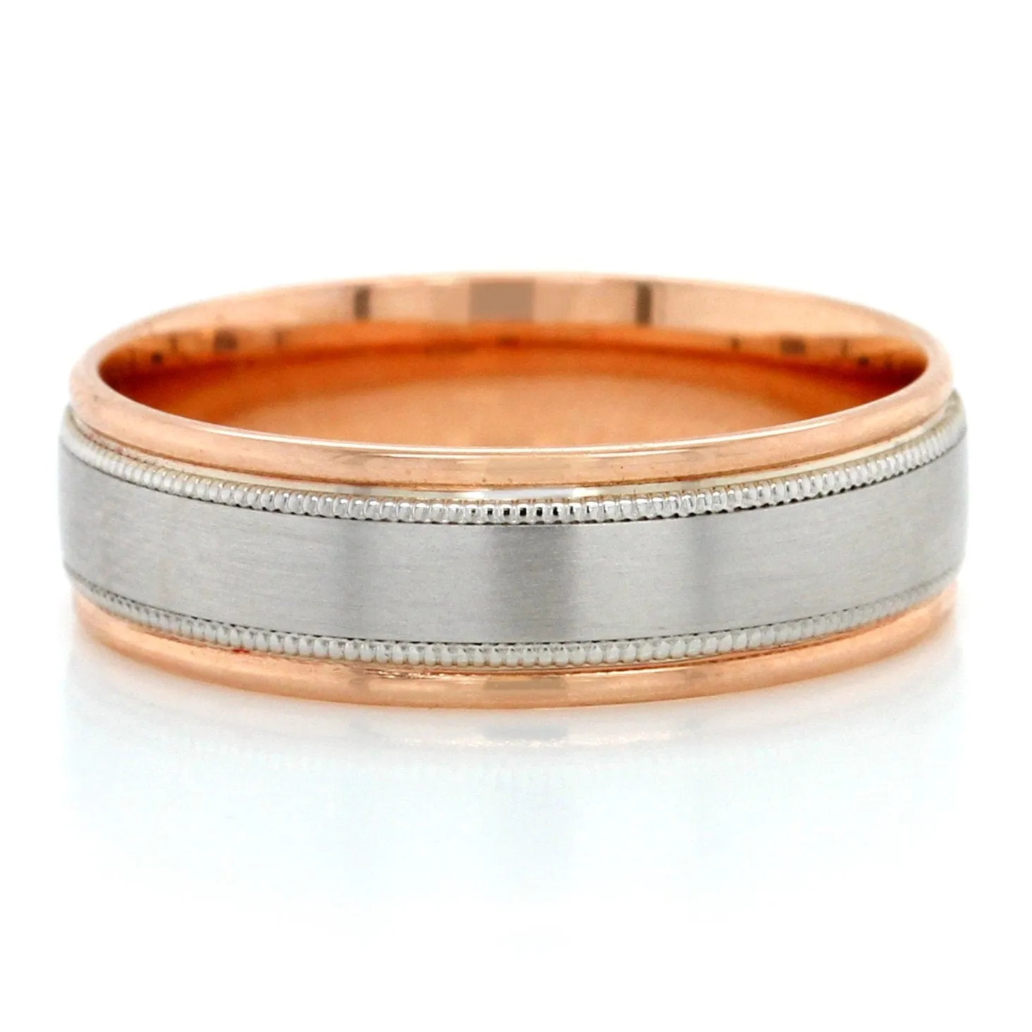 14K White and Rose Gold Milgrain Band
