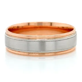 14K White and Rose Gold Milgrain Band