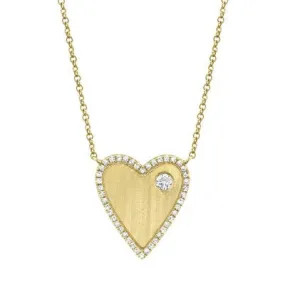14K Yellow Gold Diamond Halo Satin Heart Necklace
