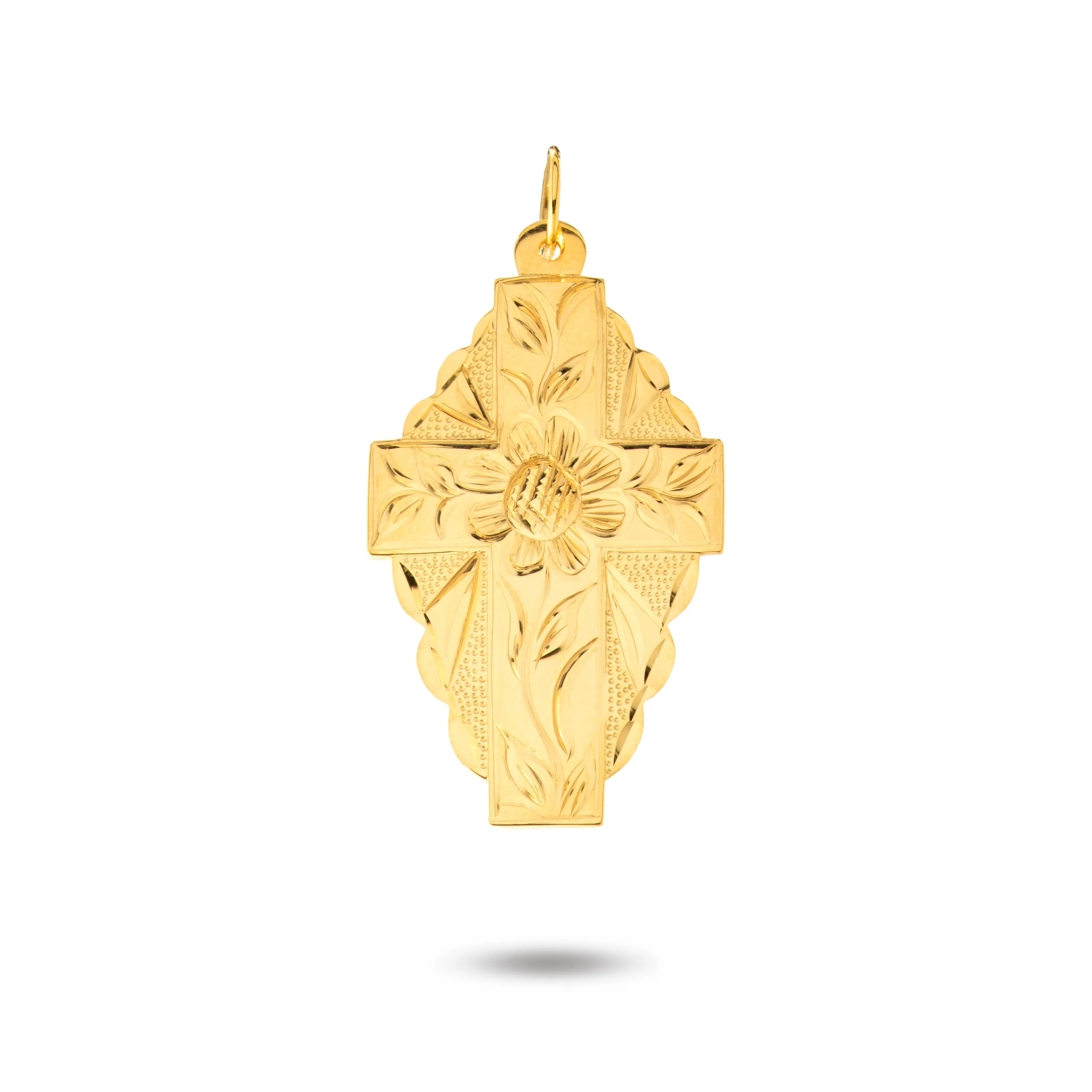 14K Yellow Gold Flower Spanish Cross Pendant