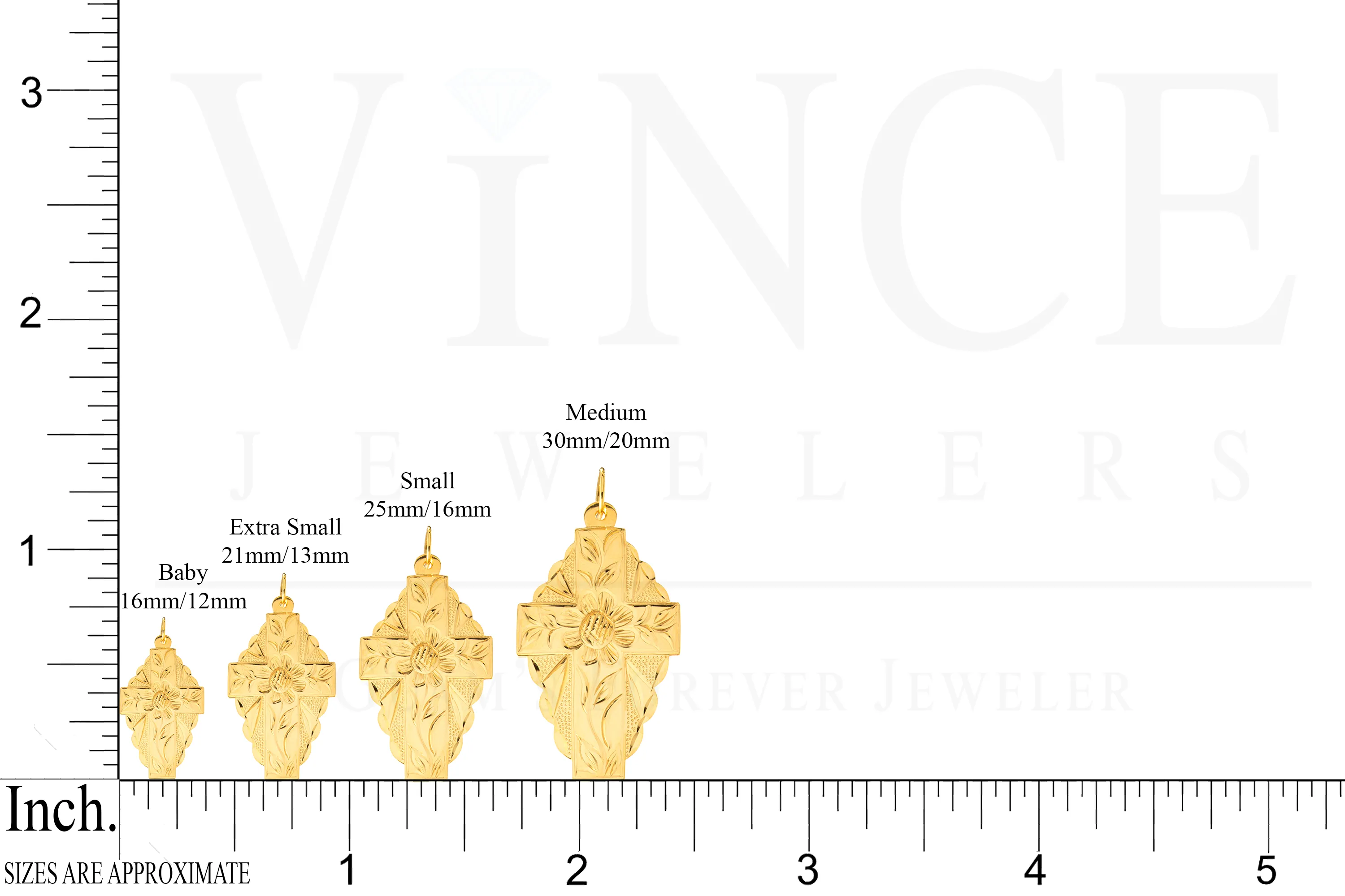 14K Yellow Gold Flower Spanish Cross Pendant