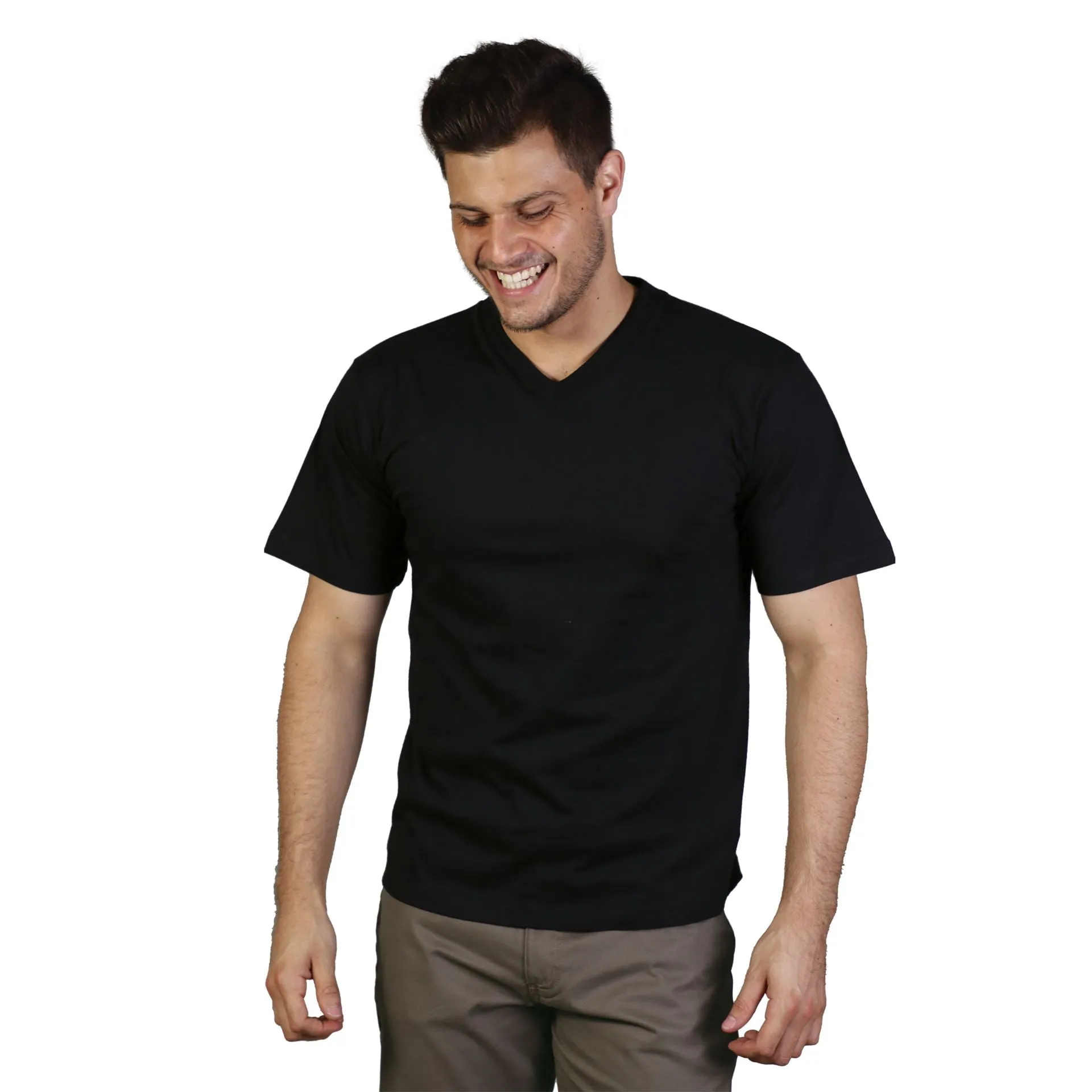 170g Combed Cotton V-neck T-shirt - Black - While Stocks Last