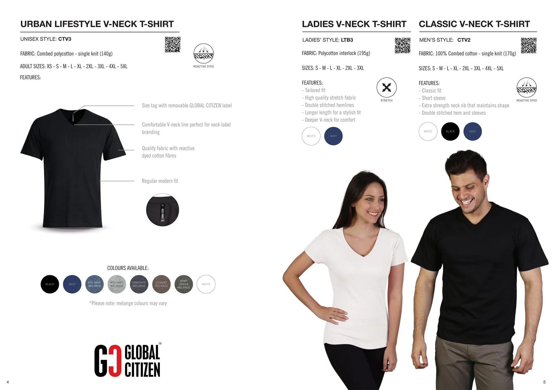 170g Combed Cotton V-neck T-shirt - Black - While Stocks Last