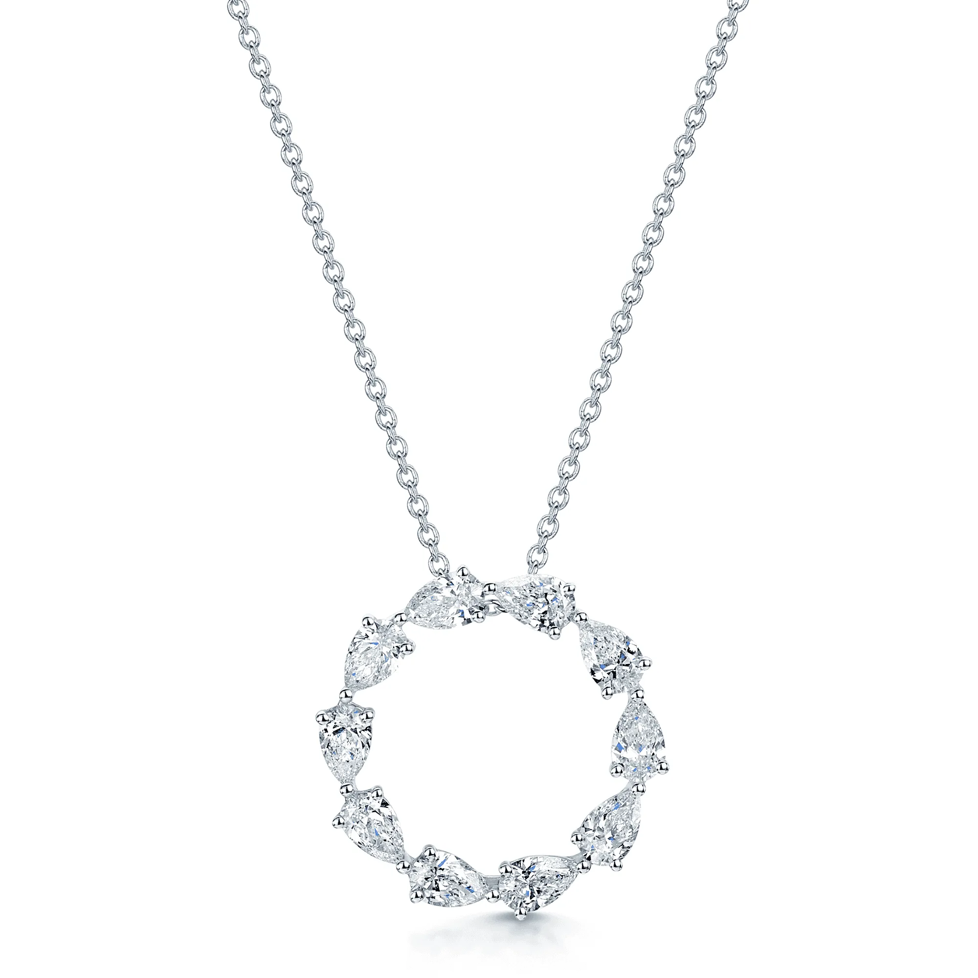 18ct White Gold Pear Cut Diamond Open Circle Pendant