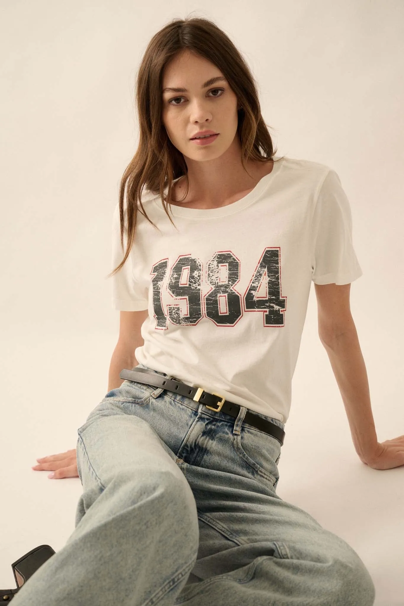 1984 Vintage-Print Varsity Graphic Tee