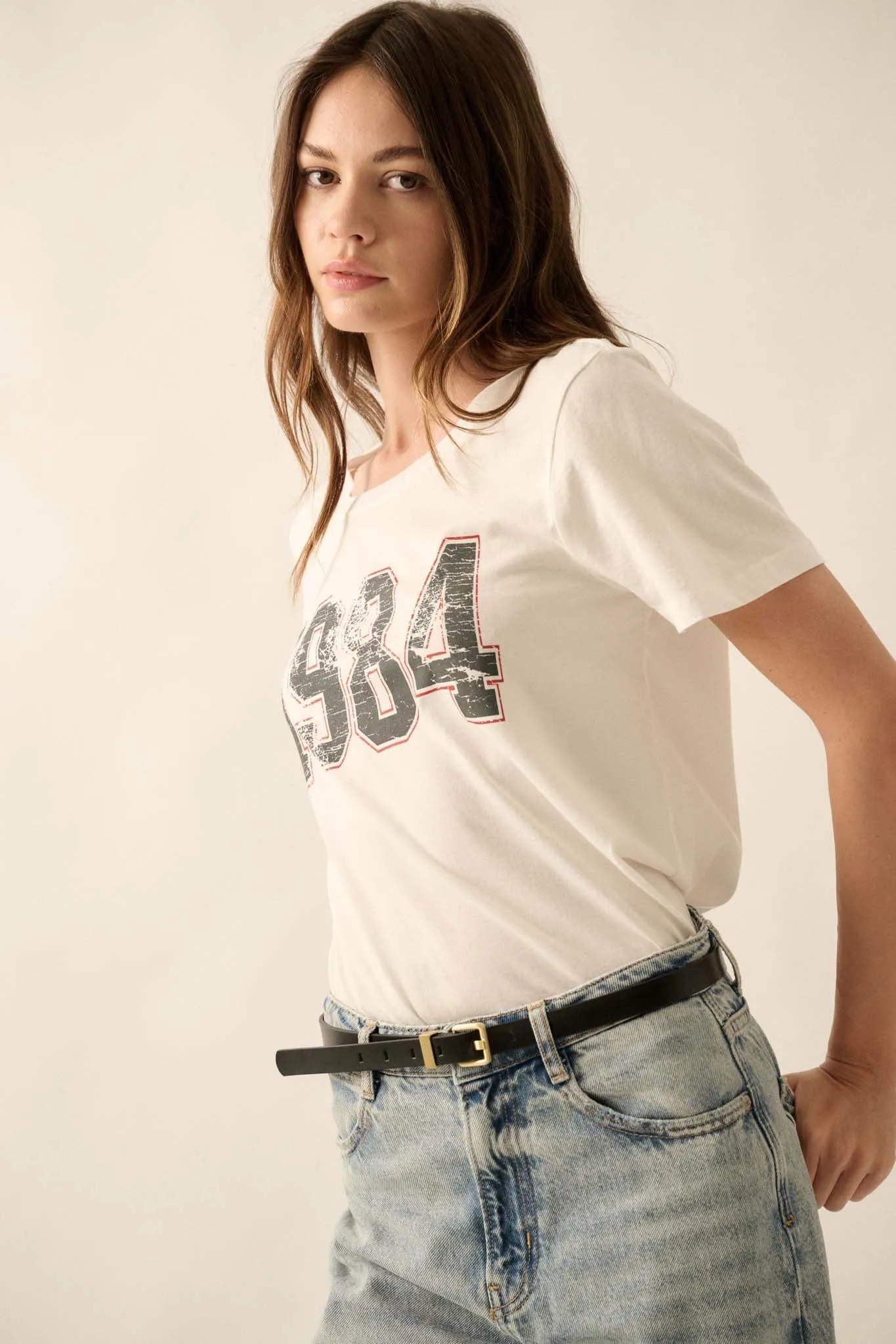 1984 Vintage-Print Varsity Graphic Tee