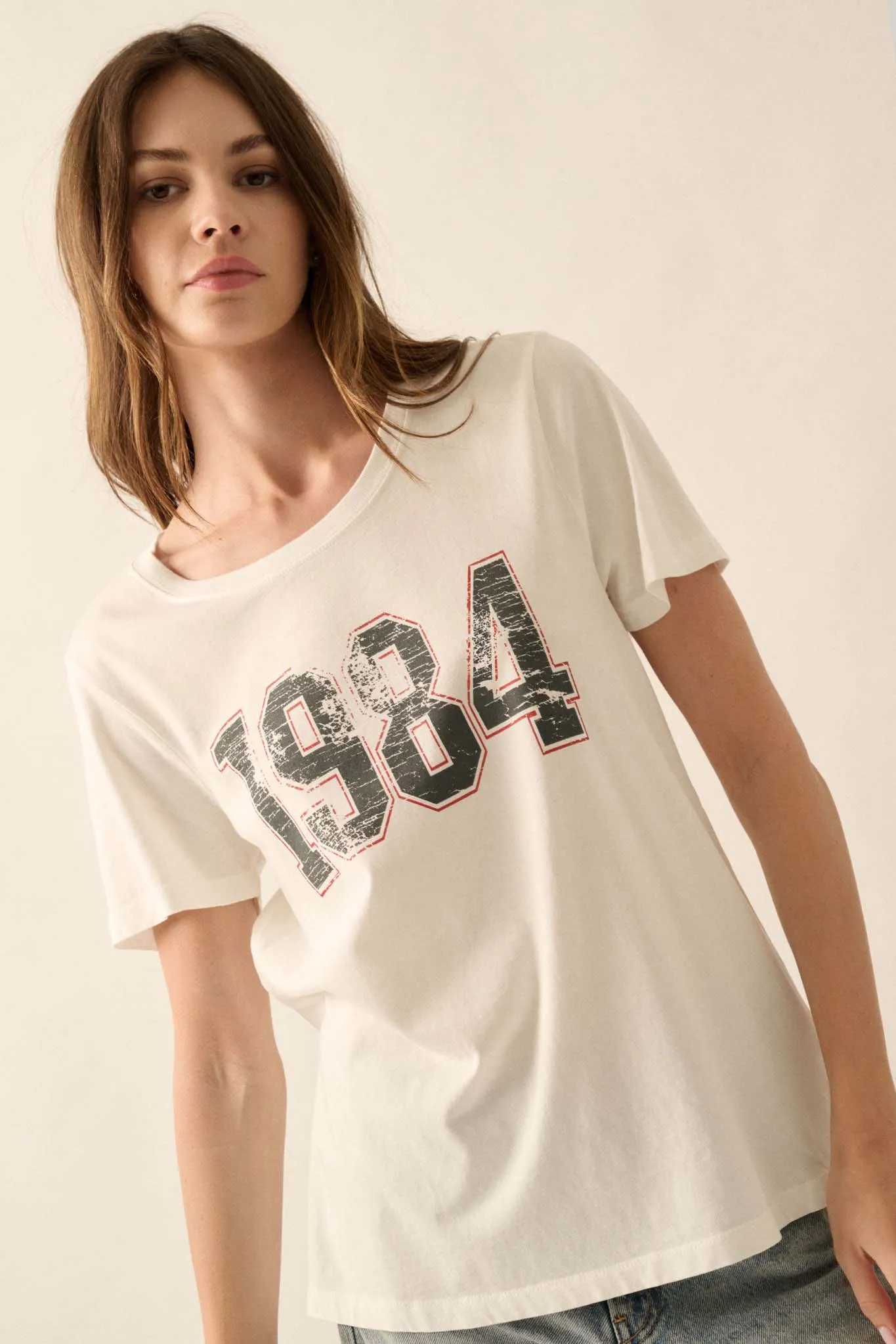 1984 Vintage-Print Varsity Graphic Tee