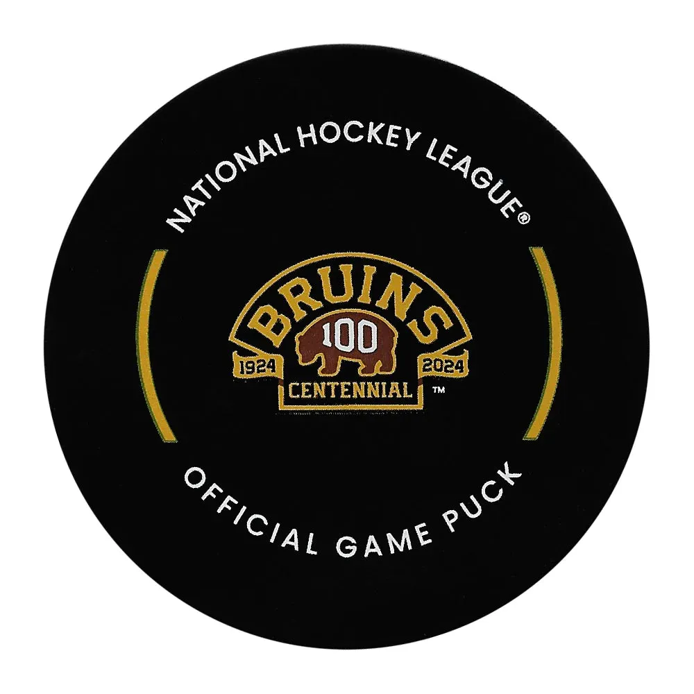 2023-24 NHL Boston Bruins Centennial Year Official Game Puck Design- in Cube