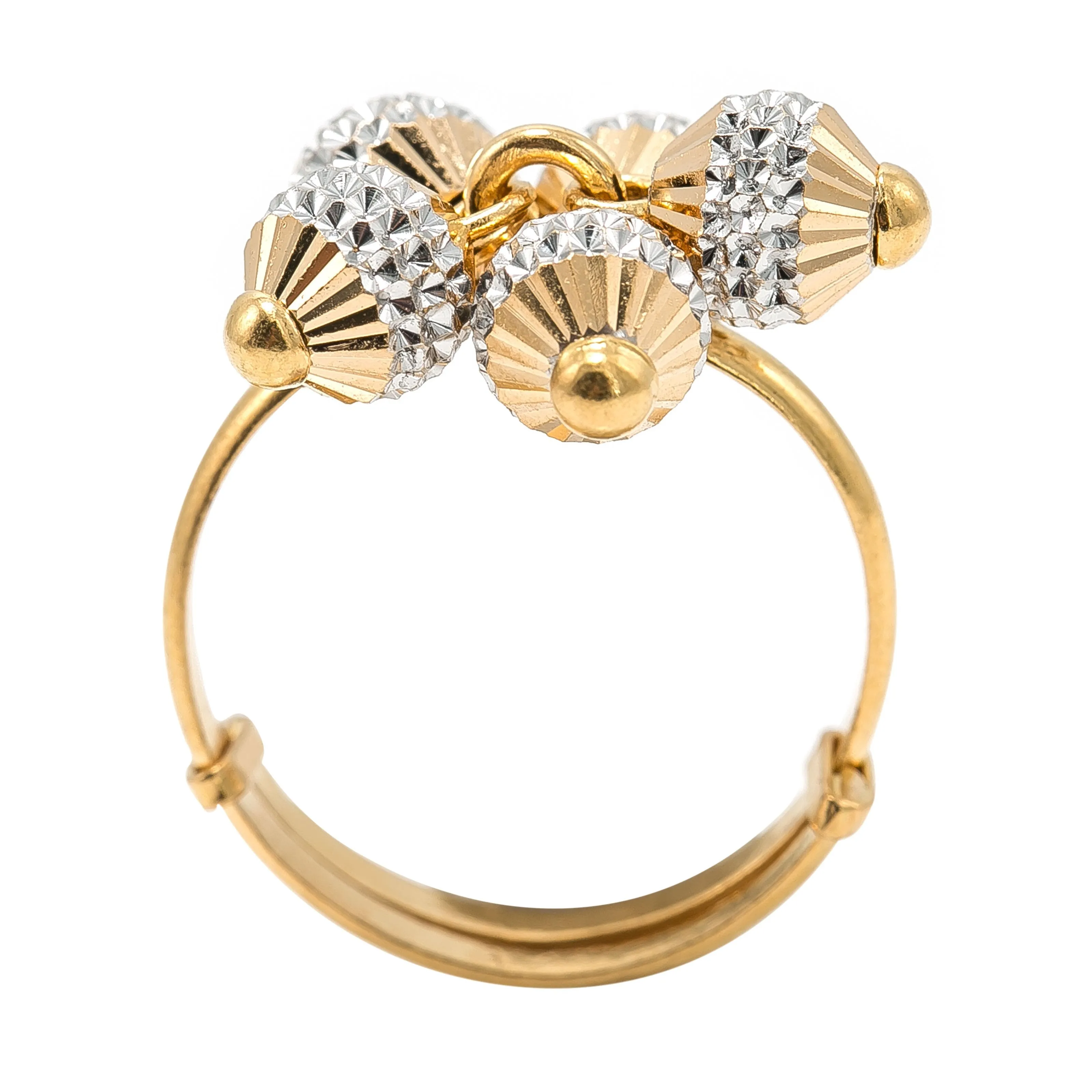 22K Multi Tone Gold Ring W/ Textured Yellow & White Gold Baubles
