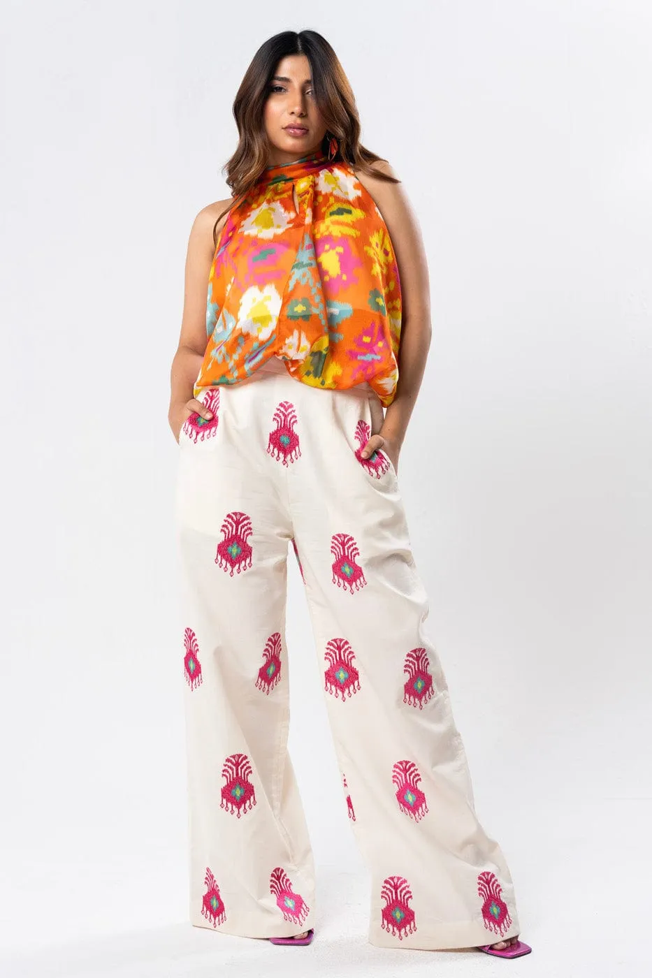 3 Pc Dyed Embroidered Light Cambric Shirt With Printed Chiffon Dupatta