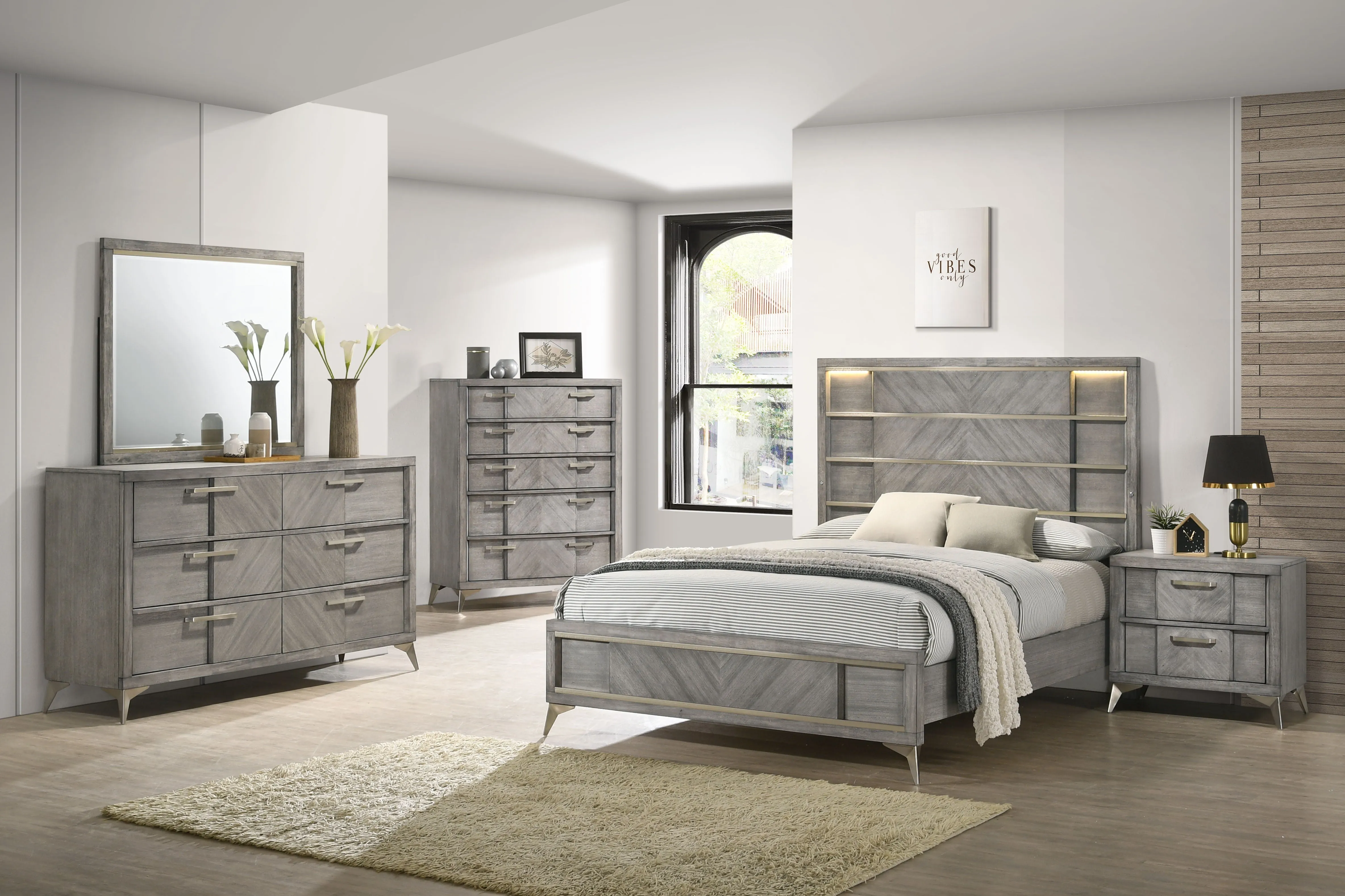 6 Drawer Dresser Book Matched Veneers - Gray by Couch.com