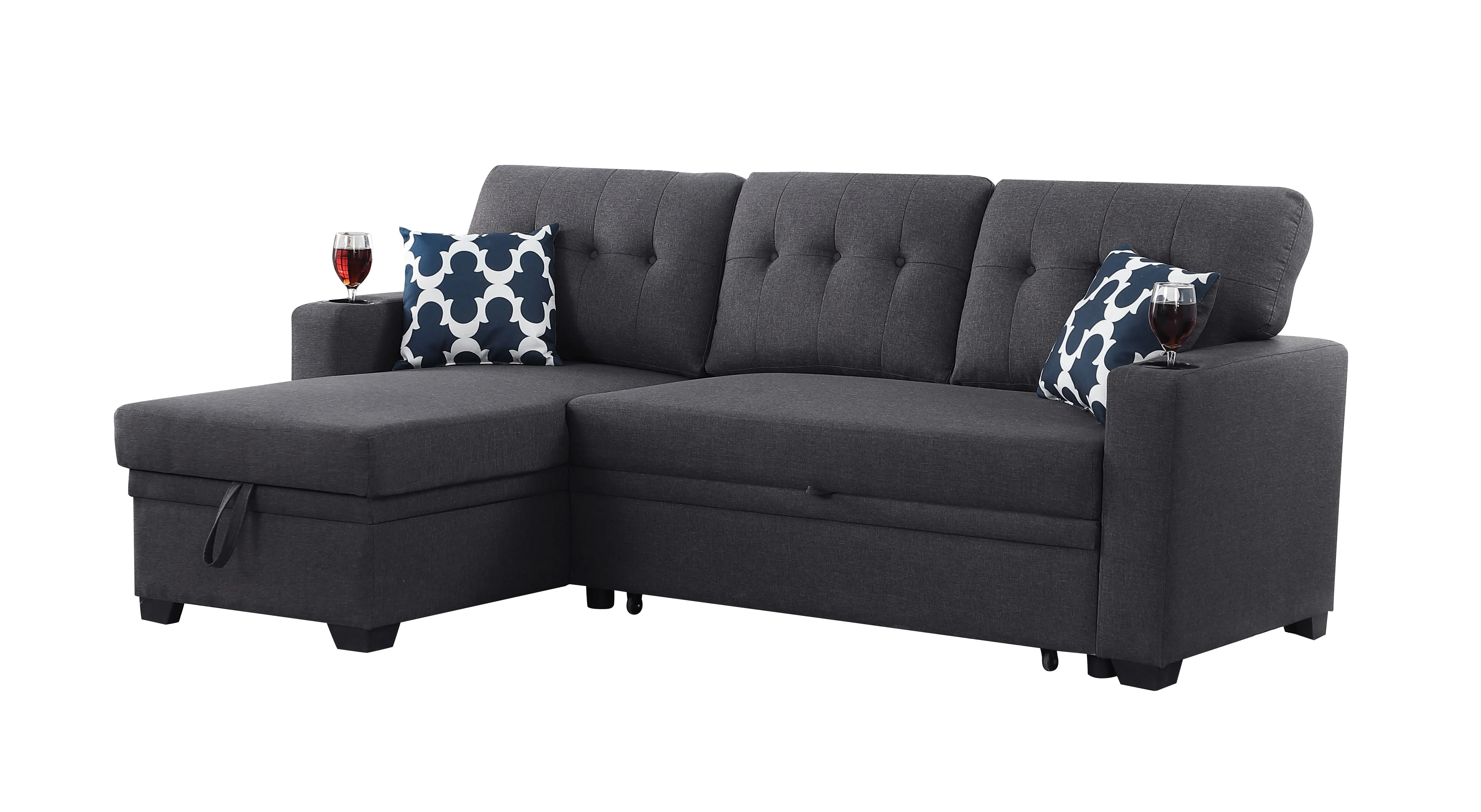82" Width Sectional With Storage Chaise And Cupholder Armrest by Couch.com