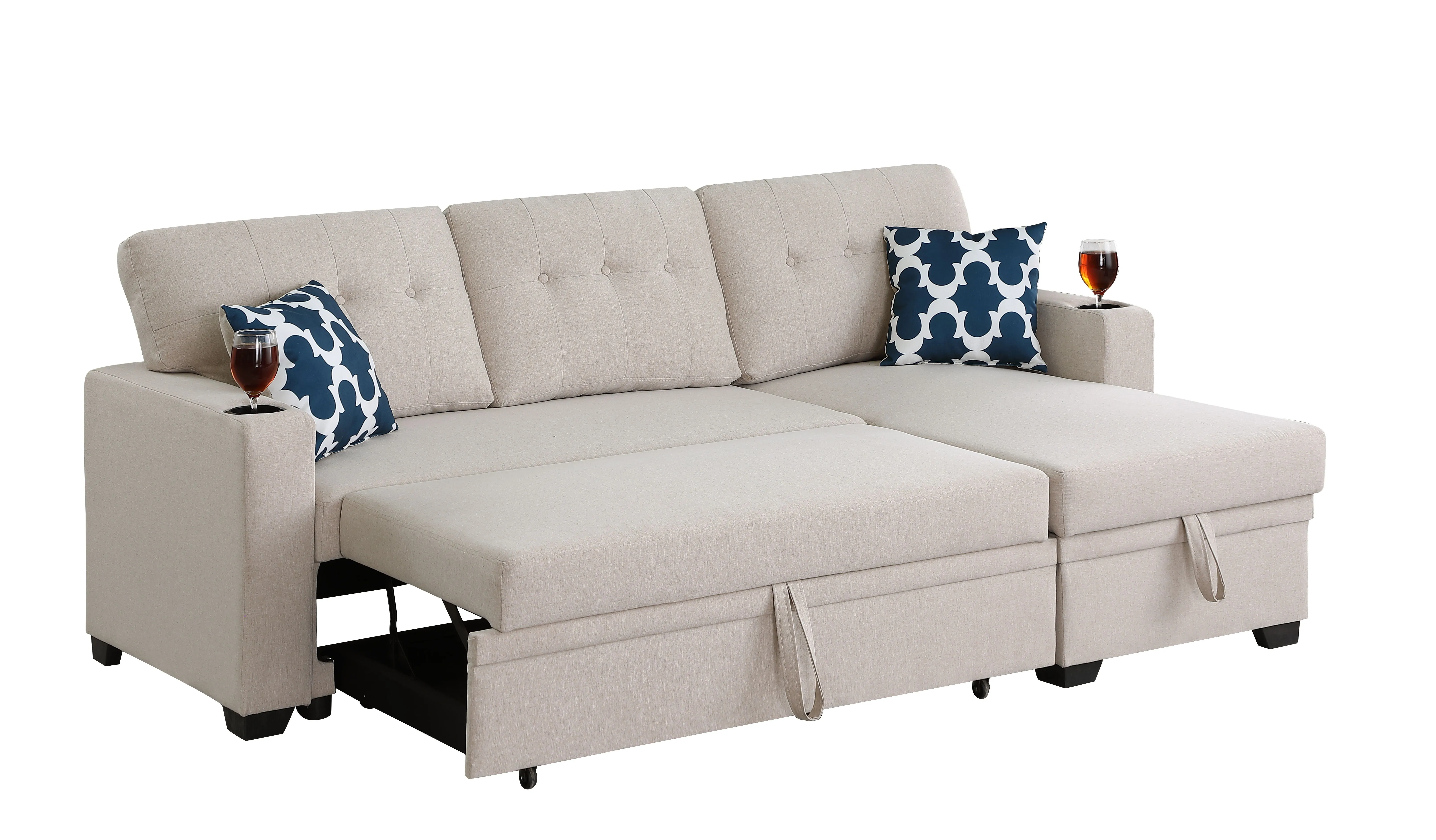 82" Width Sectional With Storage Chaise And Cupholder Armrest by Couch.com