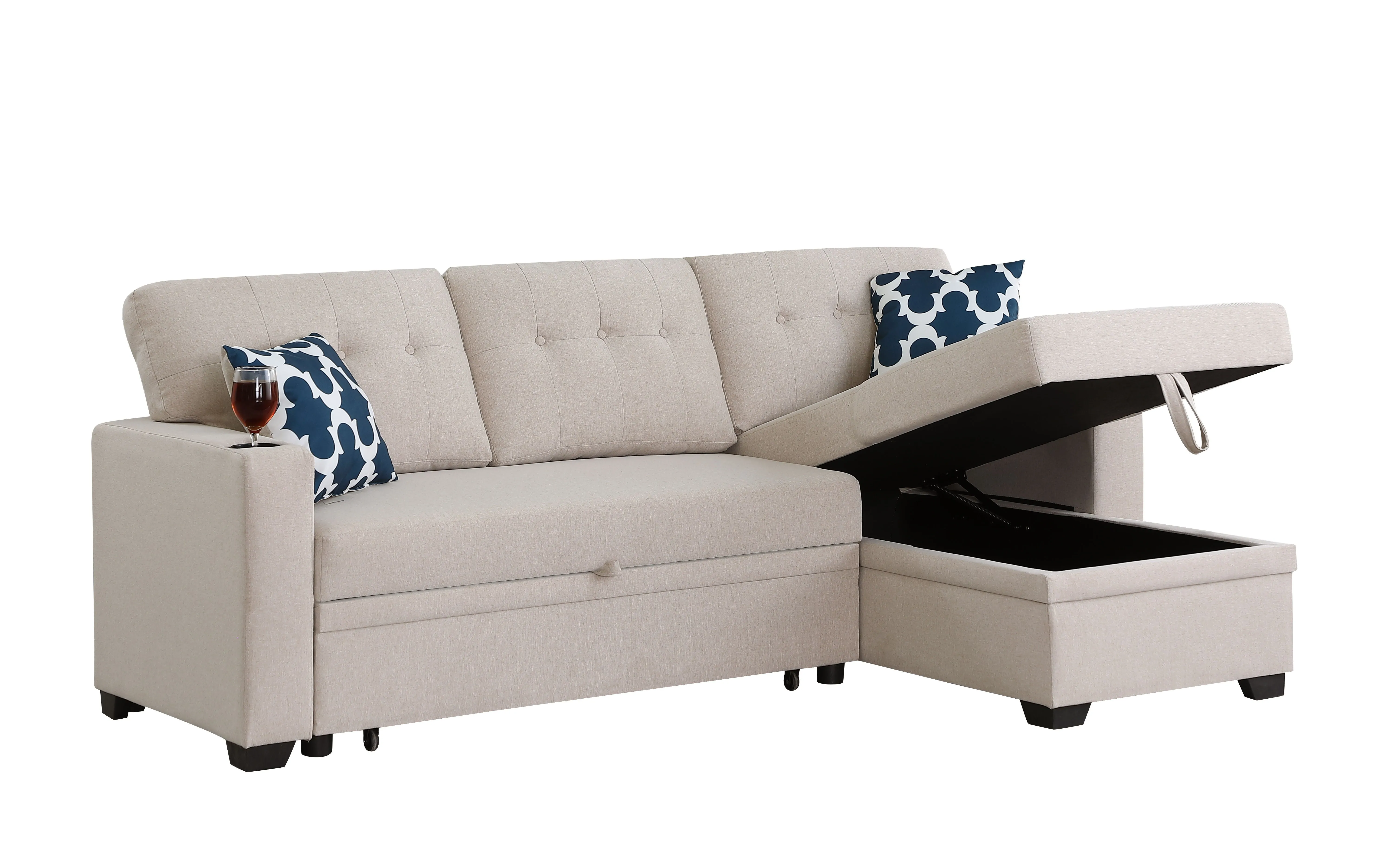 82" Width Sectional With Storage Chaise And Cupholder Armrest by Couch.com
