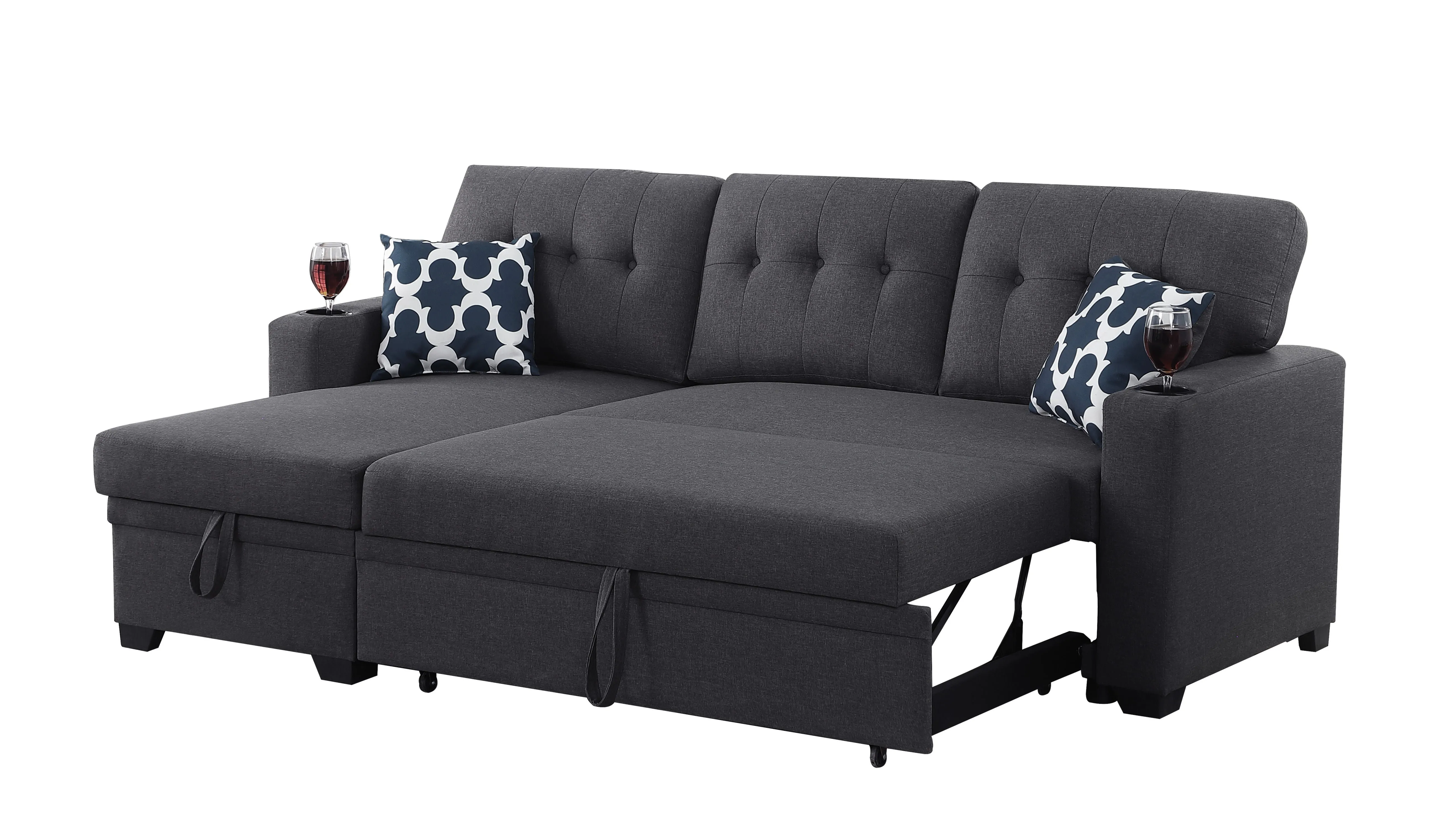 82" Width Sectional With Storage Chaise And Cupholder Armrest by Couch.com