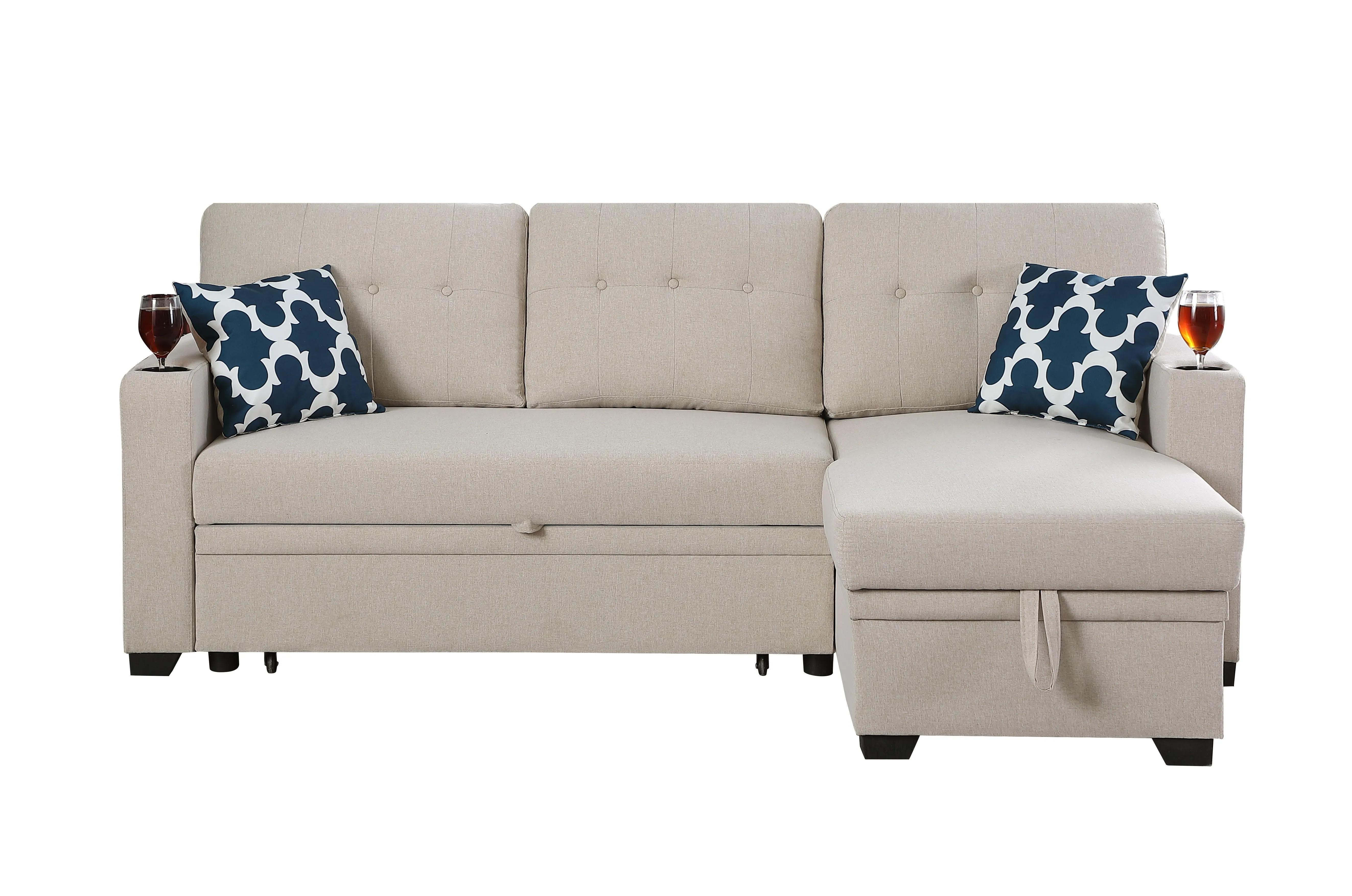 82" Width Sectional With Storage Chaise And Cupholder Armrest by Couch.com