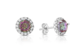 925 Sterling Silver Mystic Topaz Gemstone Halo Earrings by Donatello Gian