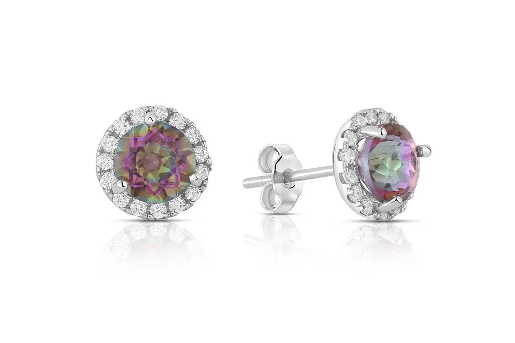 925 Sterling Silver Mystic Topaz Gemstone Halo Earrings by Donatello Gian