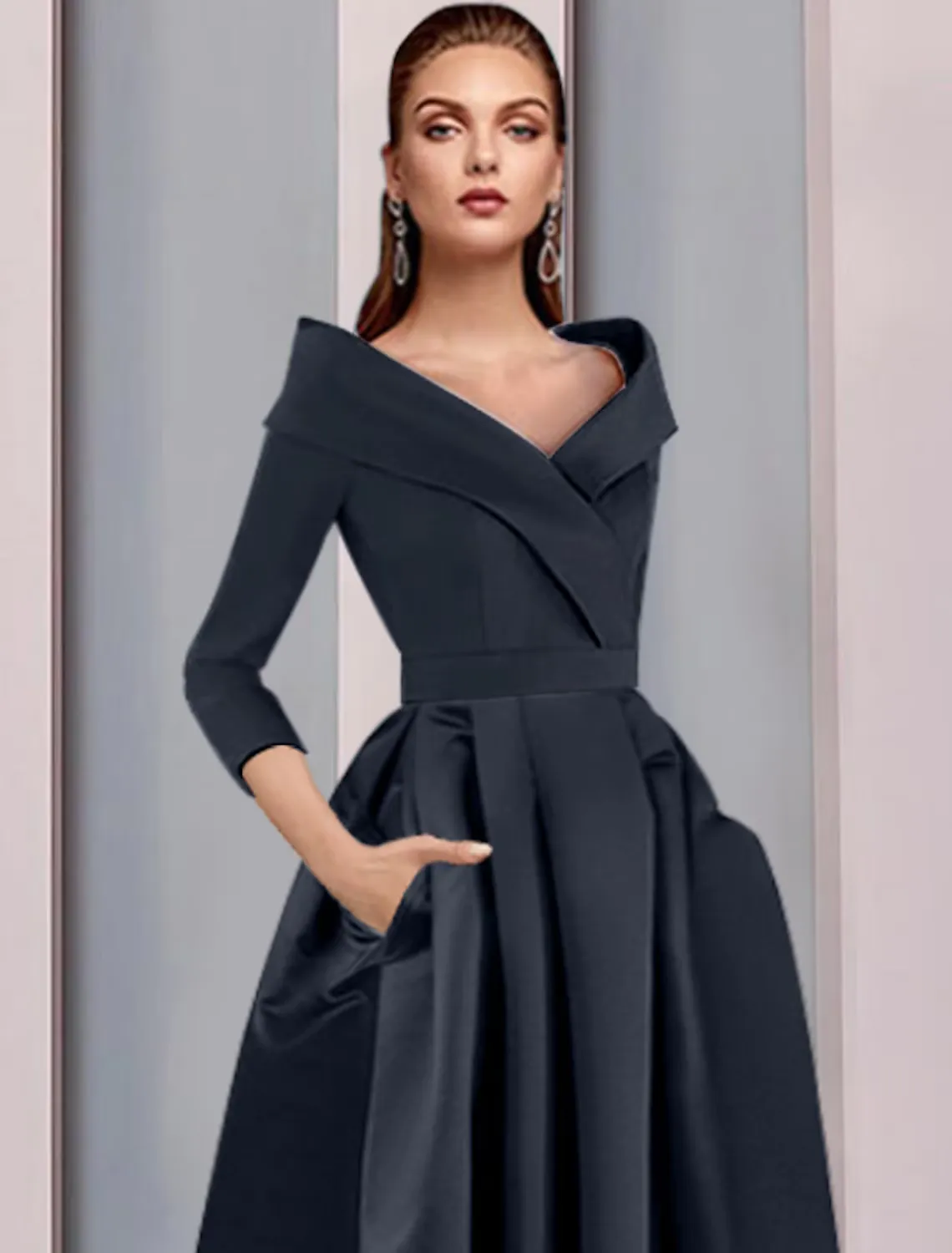 A-Line Mother of the Bride Dress Elegant High Low Sweet Strap Asymmetrical Satin Sleeve with Pleat