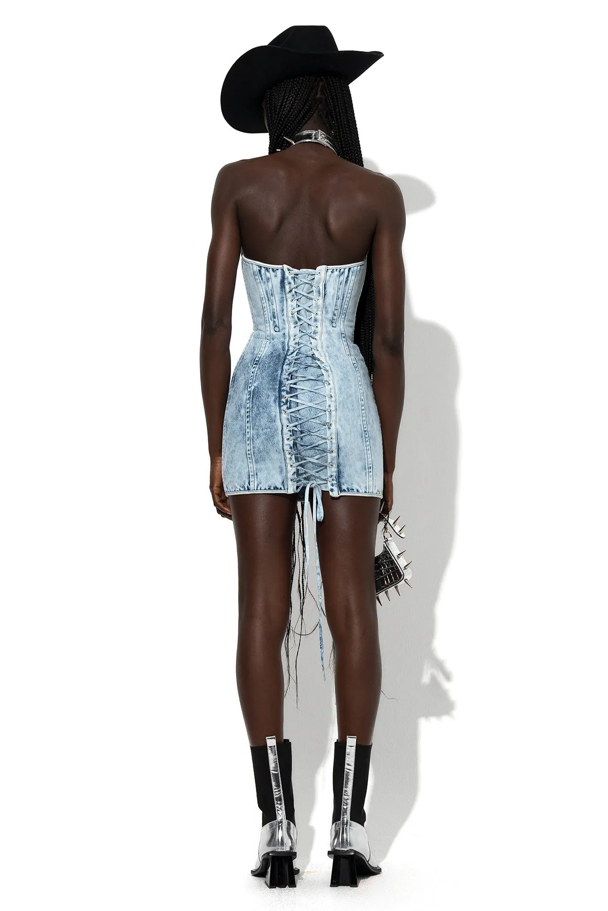 ACID WASH DENIM CORSET DRESS
