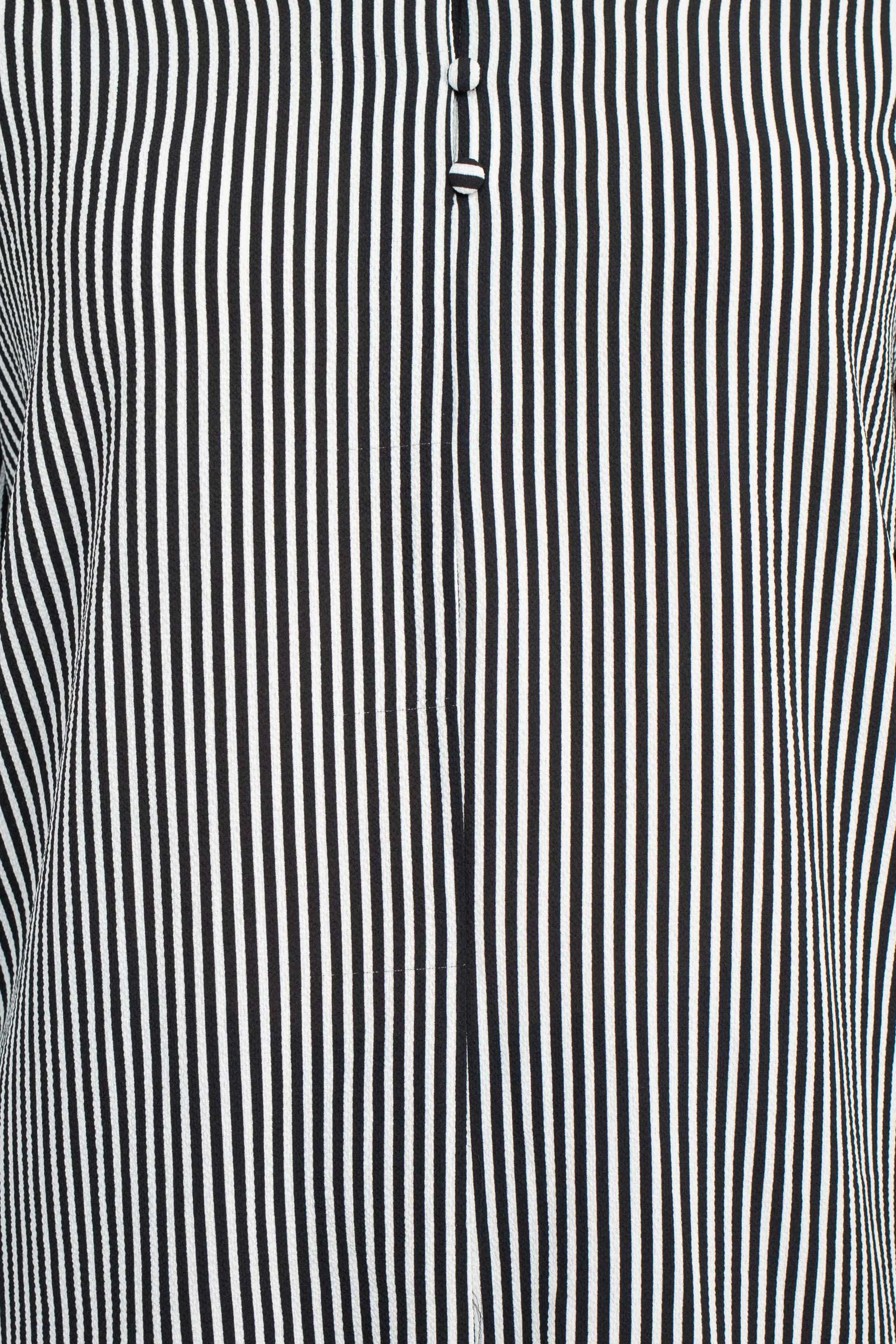 Adrianna Papell Button V-Neck Long Sleeve Stripe Print Woven Crepe Blouse