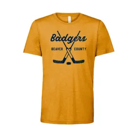 Adult Badgers Hockey Super Soft Vintage Gold Tee