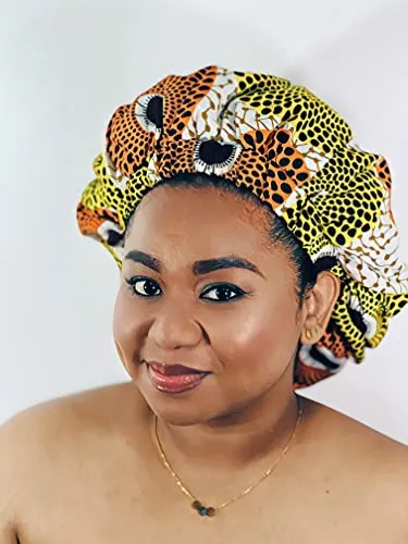 Ankara Silk Satin Bonnet - Lime Green, XL