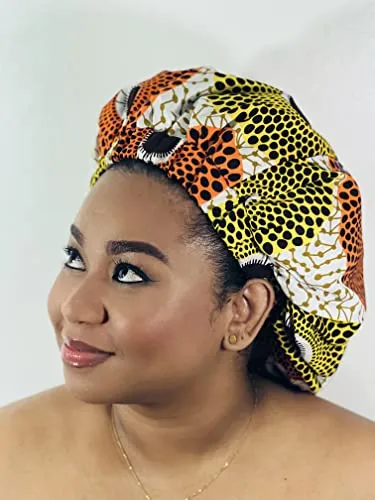 Ankara Silk Satin Bonnet - Lime Green, XL