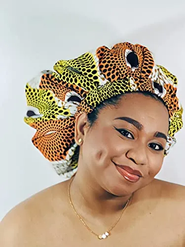 Ankara Silk Satin Bonnet - Lime Green, XL