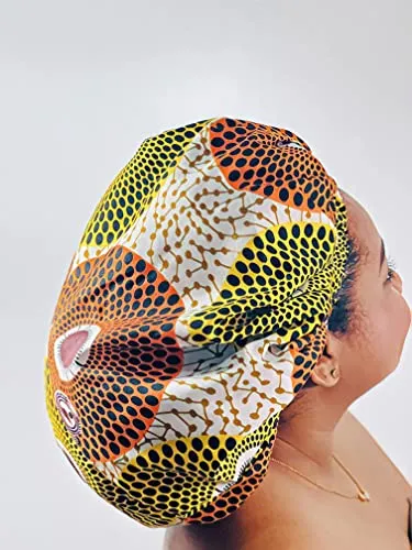 Ankara Silk Satin Bonnet - Lime Green, XL