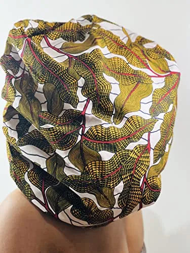 Ankara Silk Satin Bonnet - White/Gold, XL