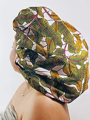 Ankara Silk Satin Bonnet - White/Gold, XL