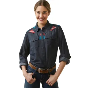 Ariat Ladies Dutton Western Rinsed Denim Button Down Shirt 10046312