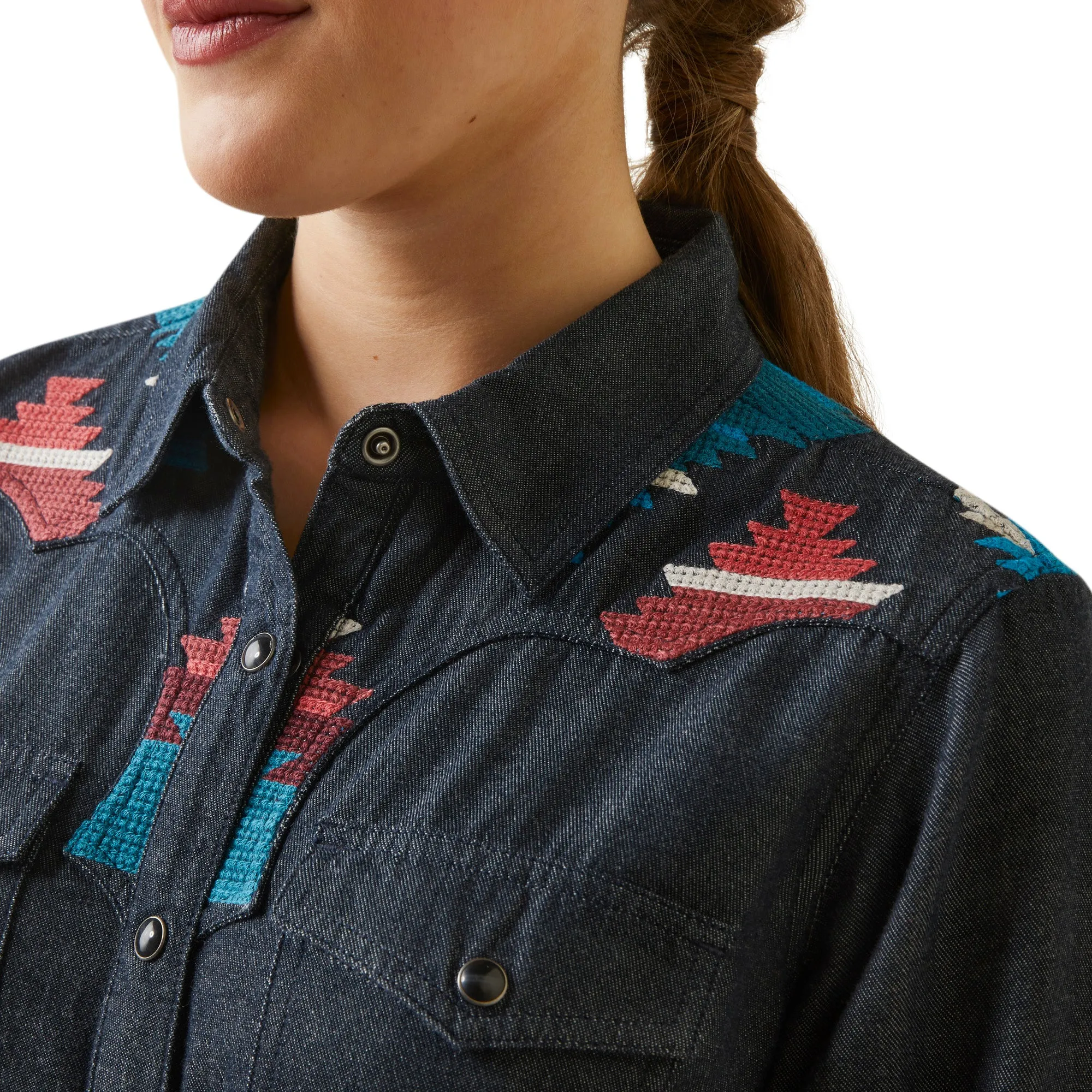 Ariat Ladies Dutton Western Rinsed Denim Button Down Shirt 10046312