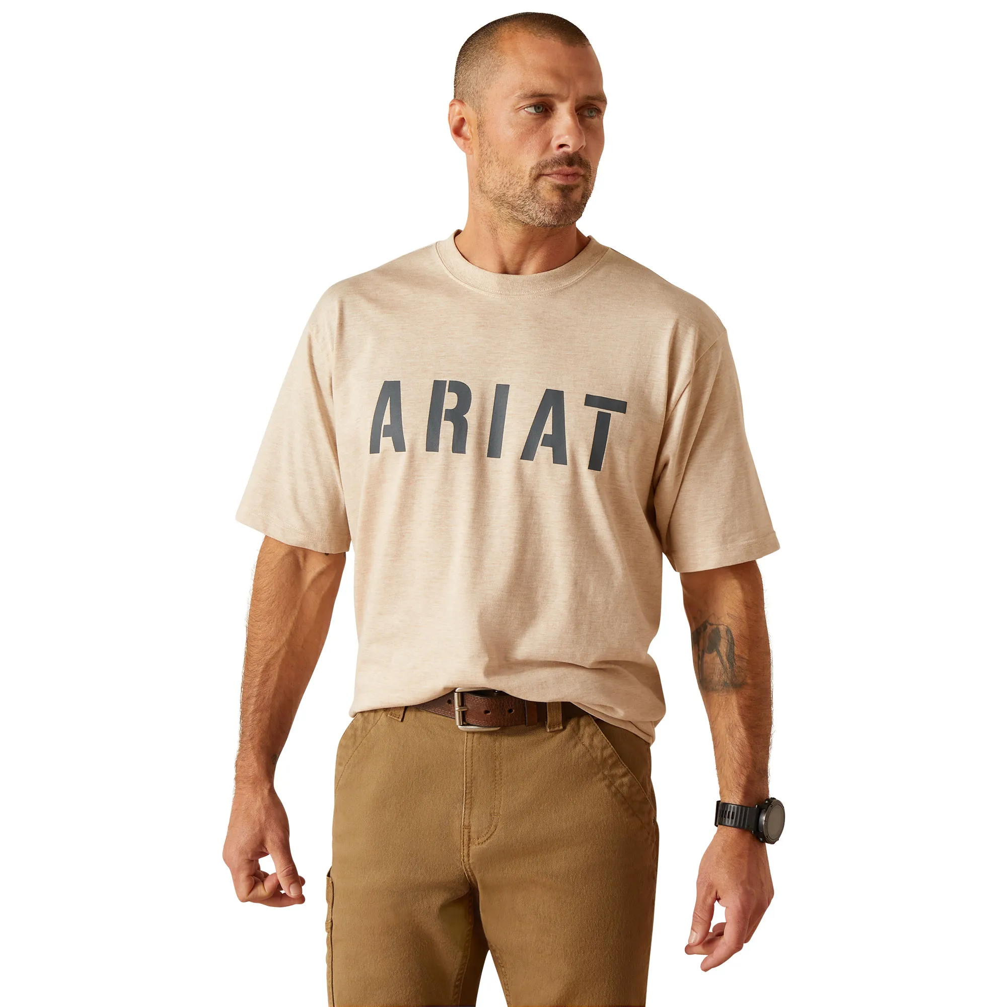 Ariat Men's Rebar Cotton Strong Block Oatmeal Heather Work T-Shirt