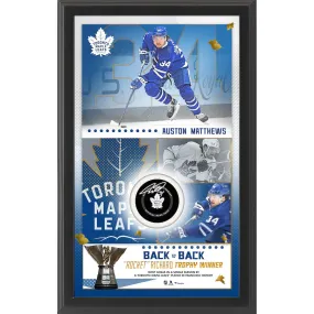 Auston Matthews Toronto Maple Leafs Autographed Framed Back-to-Back "Rocket" Richard Hockey Puck Shadowbox with Official Game Puck