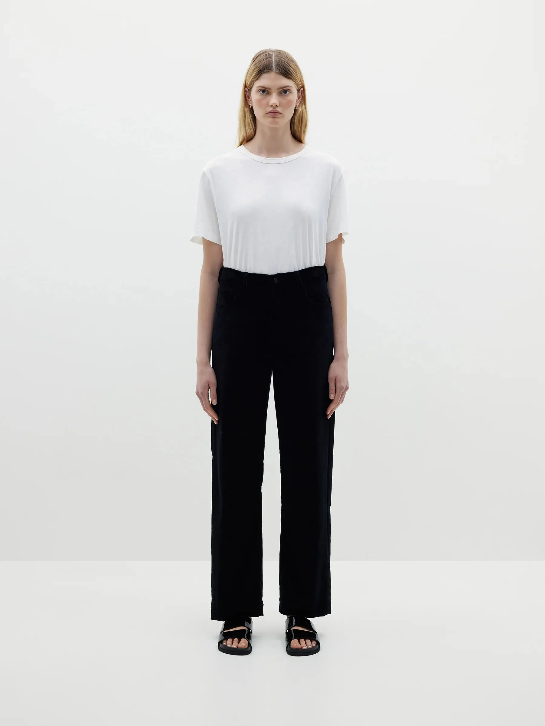 Bassike Cord Straight Leg Pant - Black
