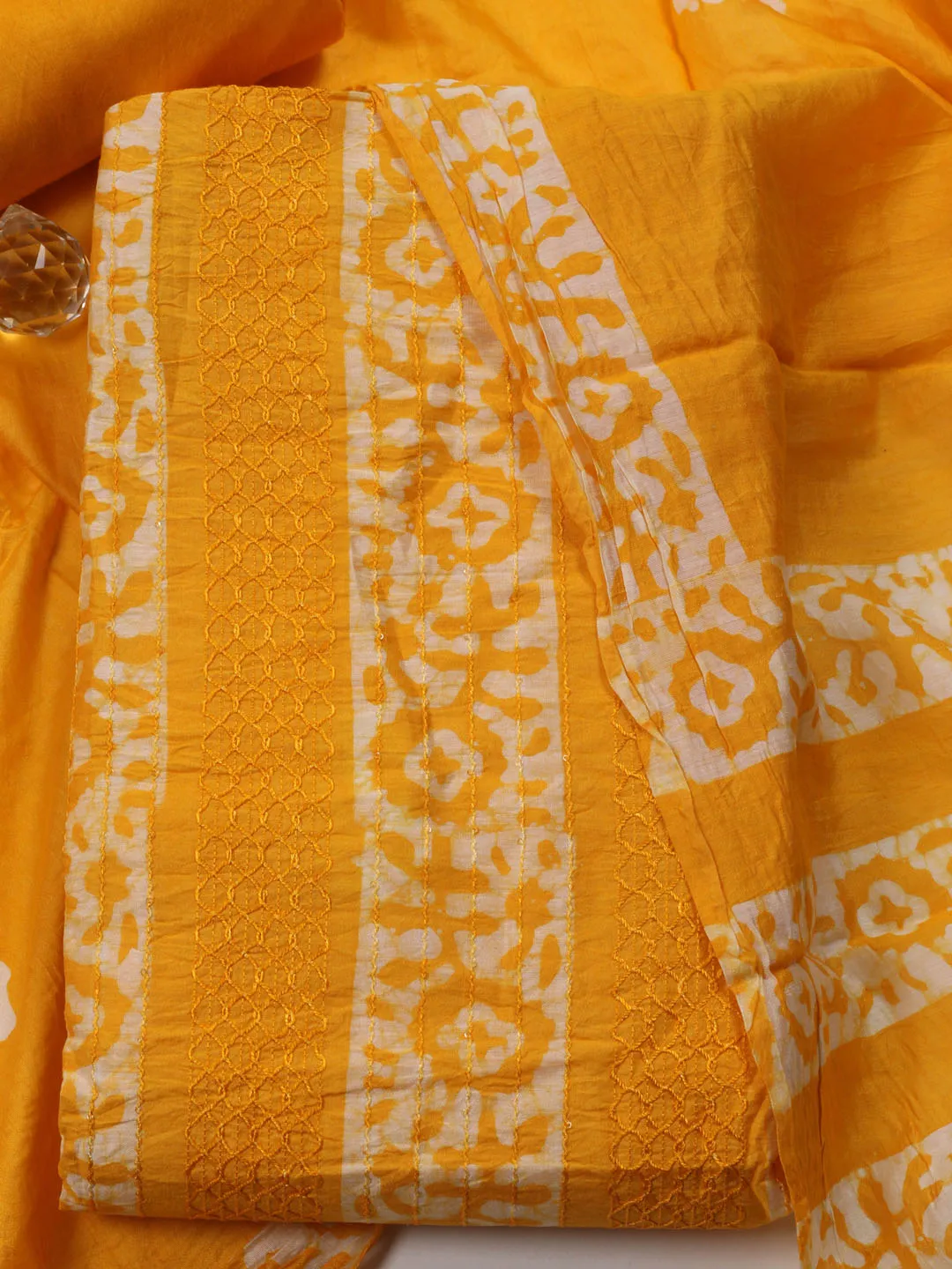 Batik Print Cotton Unstitched Suit Piece With Dupatta