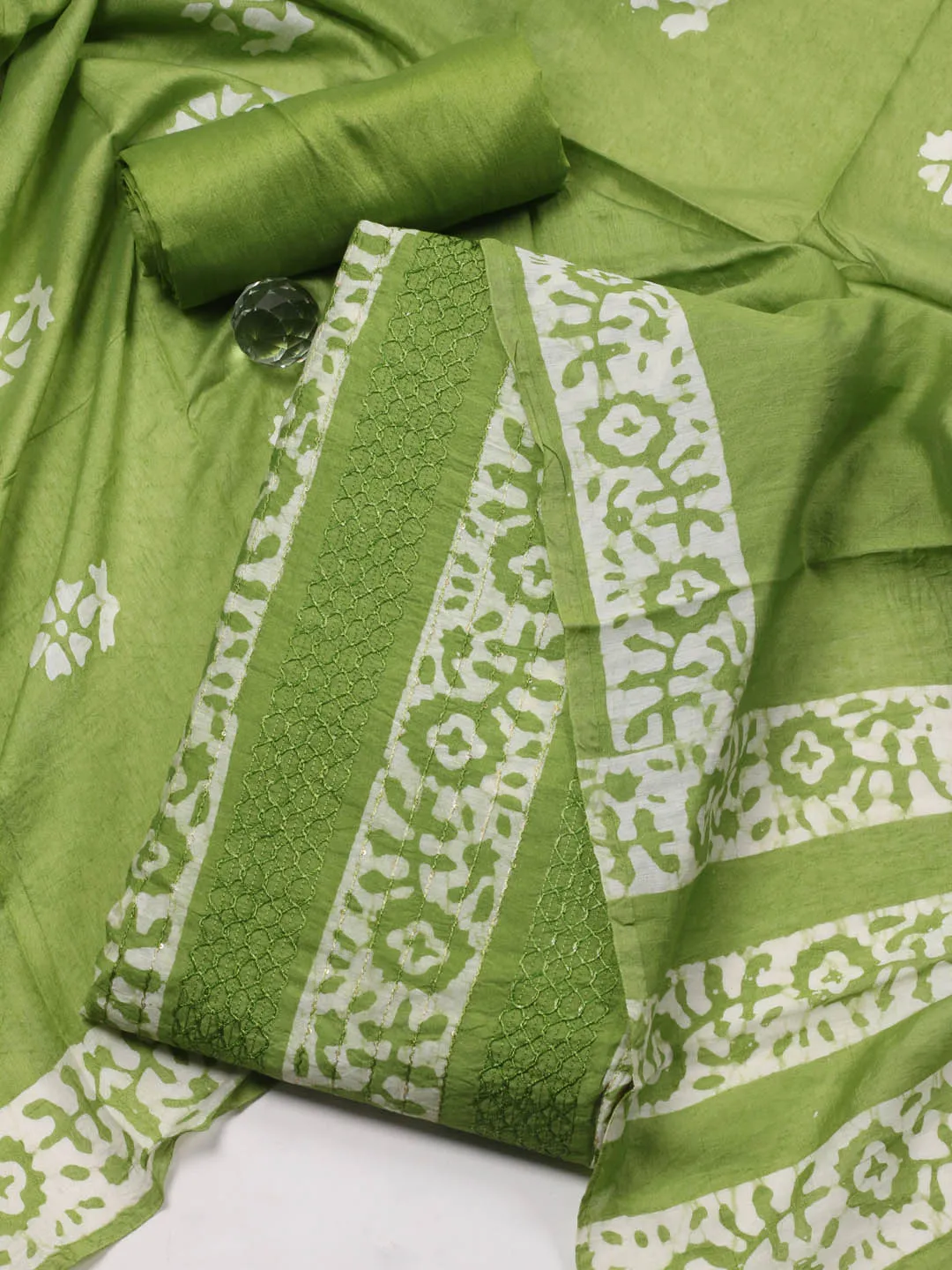Batik Print Cotton Unstitched Suit Piece With Dupatta