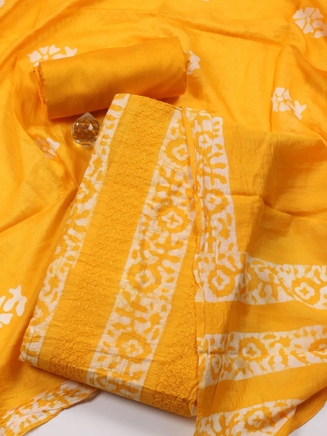 Batik Print Cotton Unstitched Suit Piece With Dupatta