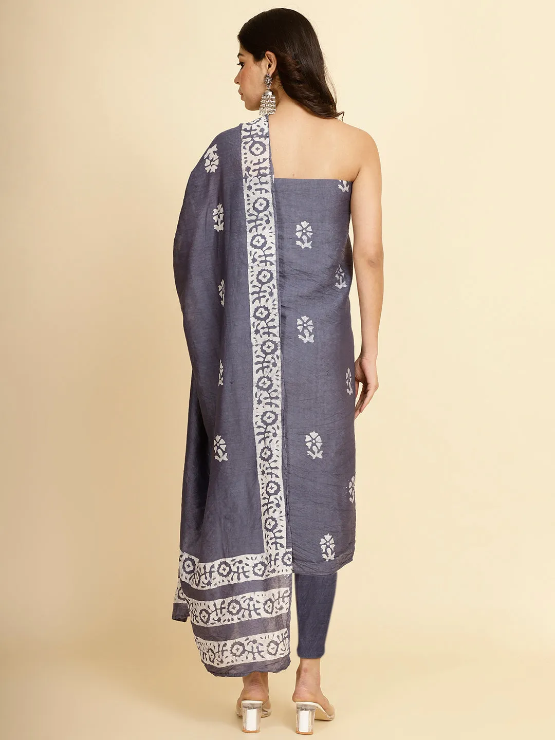 Batik Print Cotton Unstitched Suit Piece With Dupatta