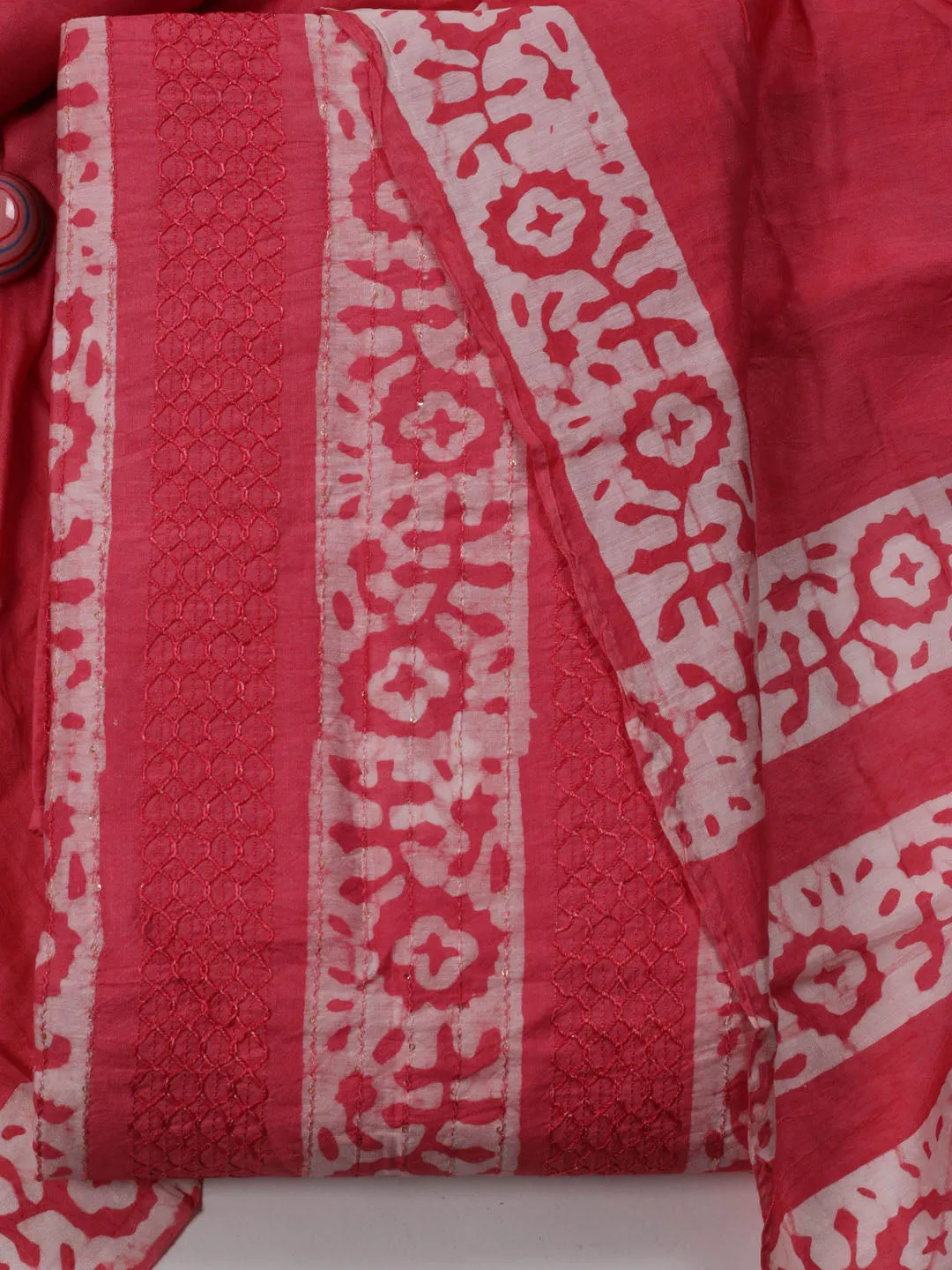 Batik Print Cotton Unstitched Suit Piece With Dupatta