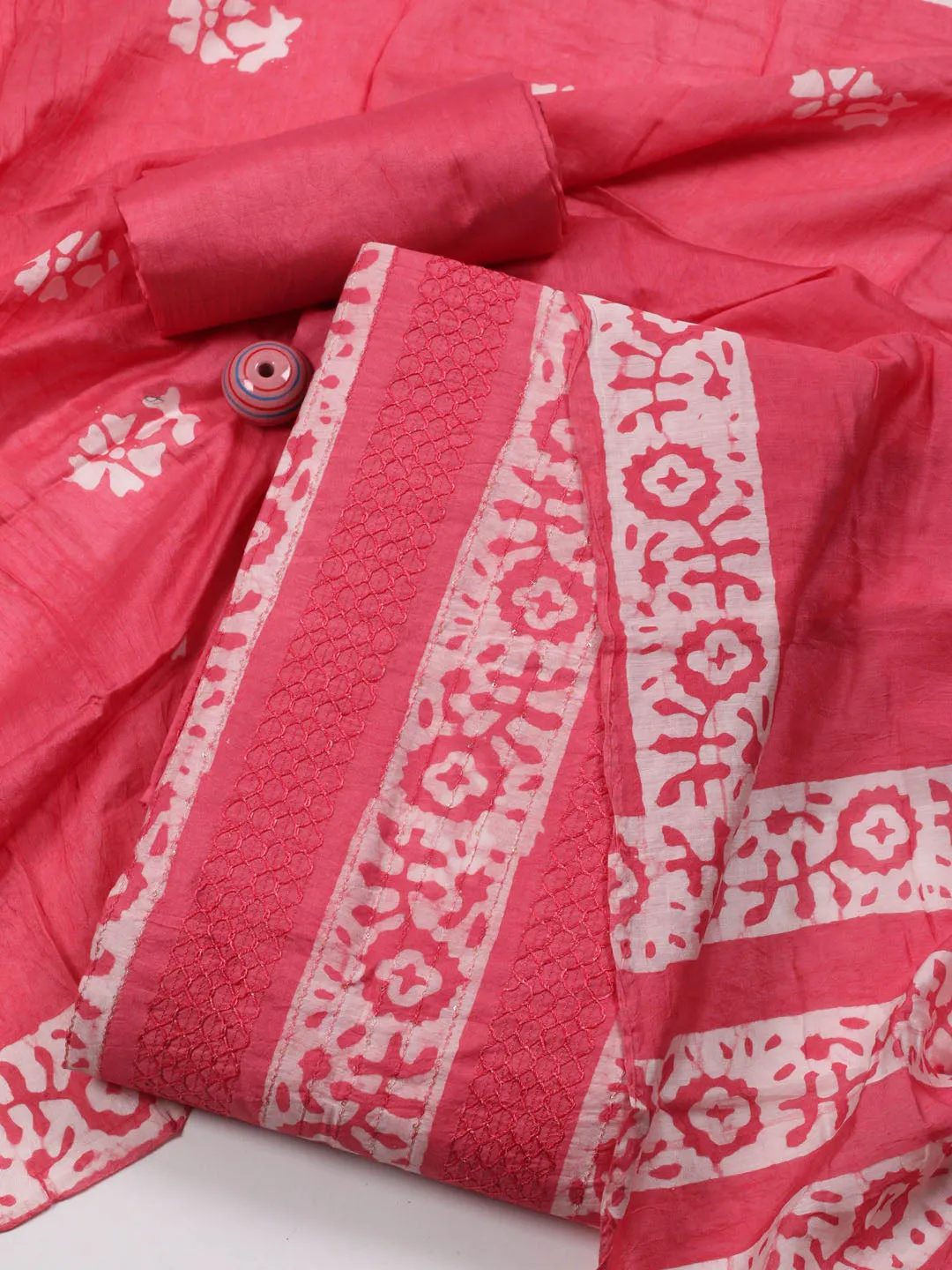 Batik Print Cotton Unstitched Suit Piece With Dupatta