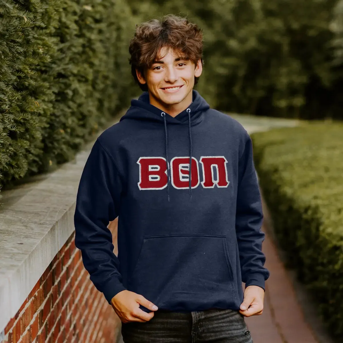 Beta Navy Hoodie with Sewn On Letters