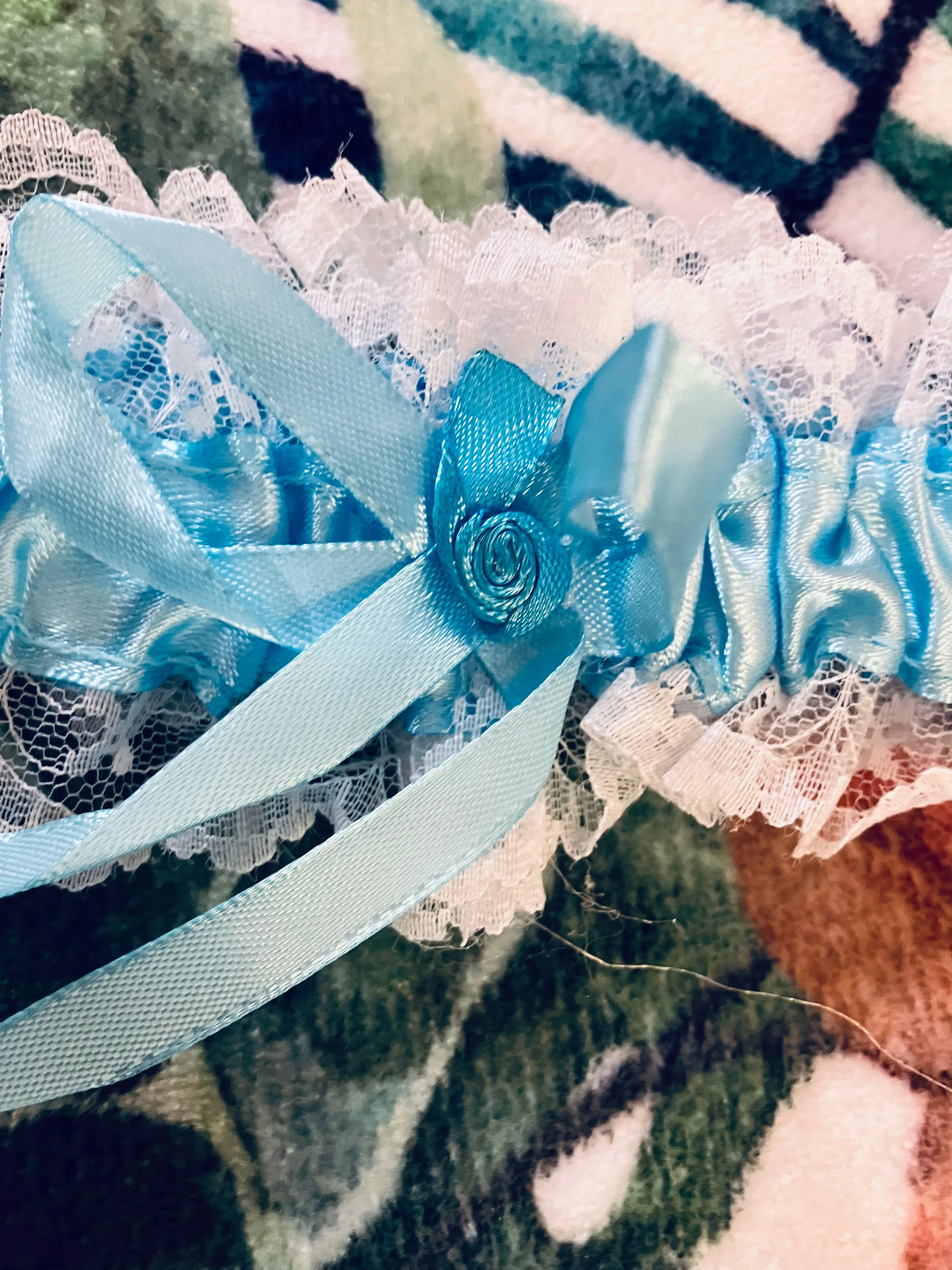 BLUE SATIN AND LACE GARTER