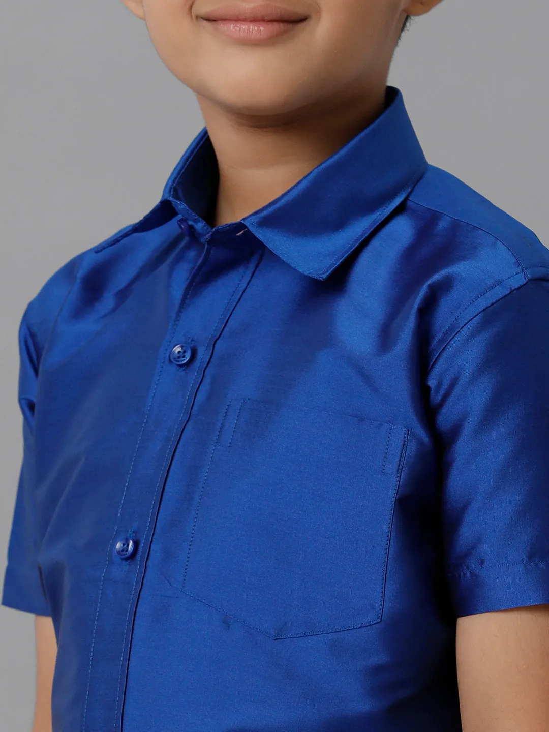 Boys Silk Cotton Royal Blue Half Sleeves Shirt with Soft Silk Panchakacham Combo K5