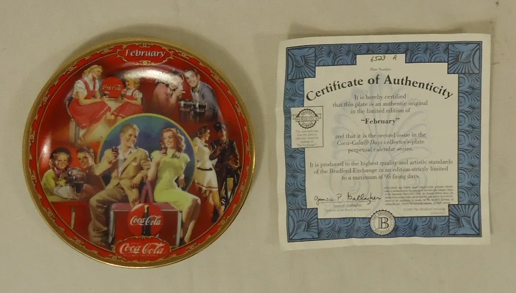 Bradford Exchange 6523A * Coca-Cola Collector Plate 5 3/4in Febuary 1999 Porcelain  -- Used