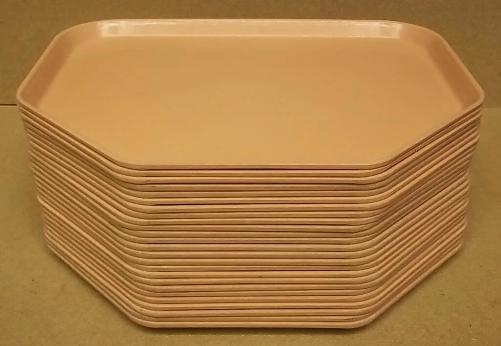 Cafeteria Trays Fiberglass 18in x 14in Pink Lot of 25 Trapezoid -- Used