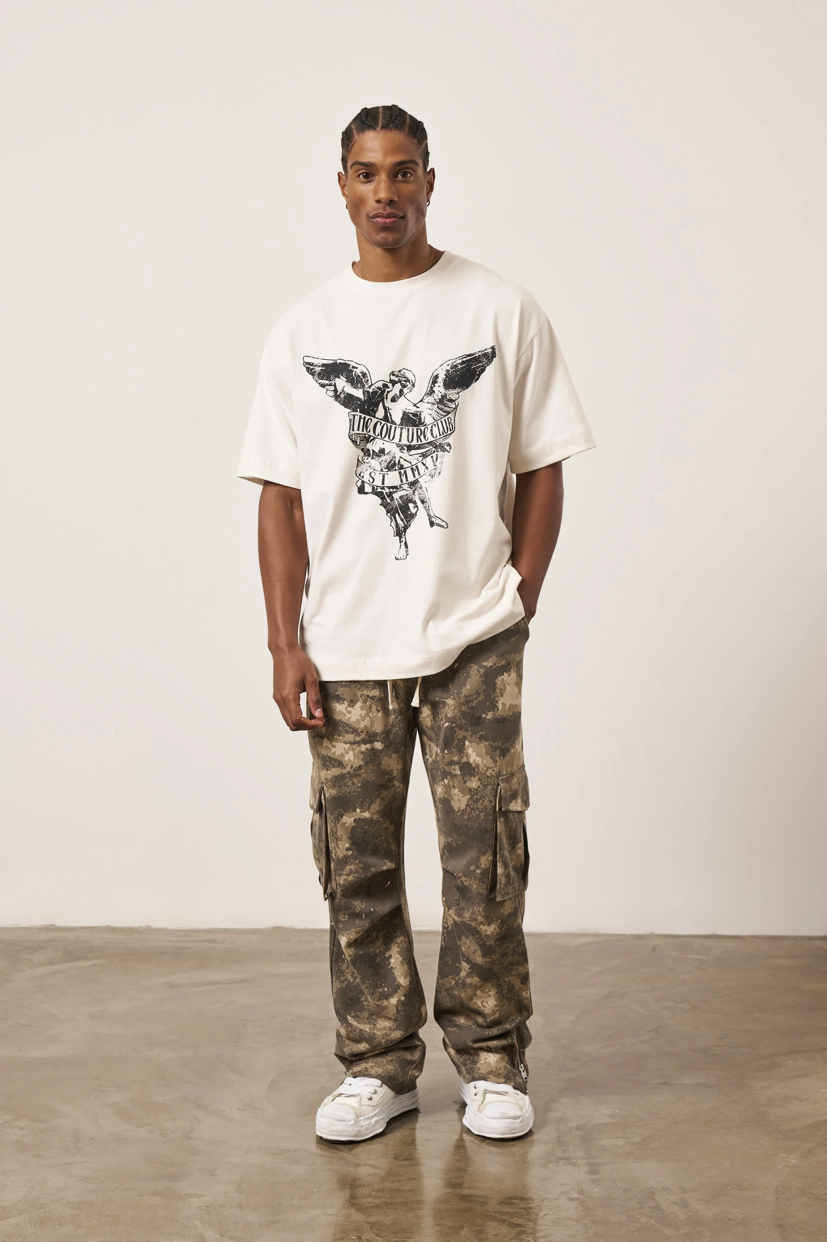 CAMO STRAIGHT LEG CARGOS - BEIGE