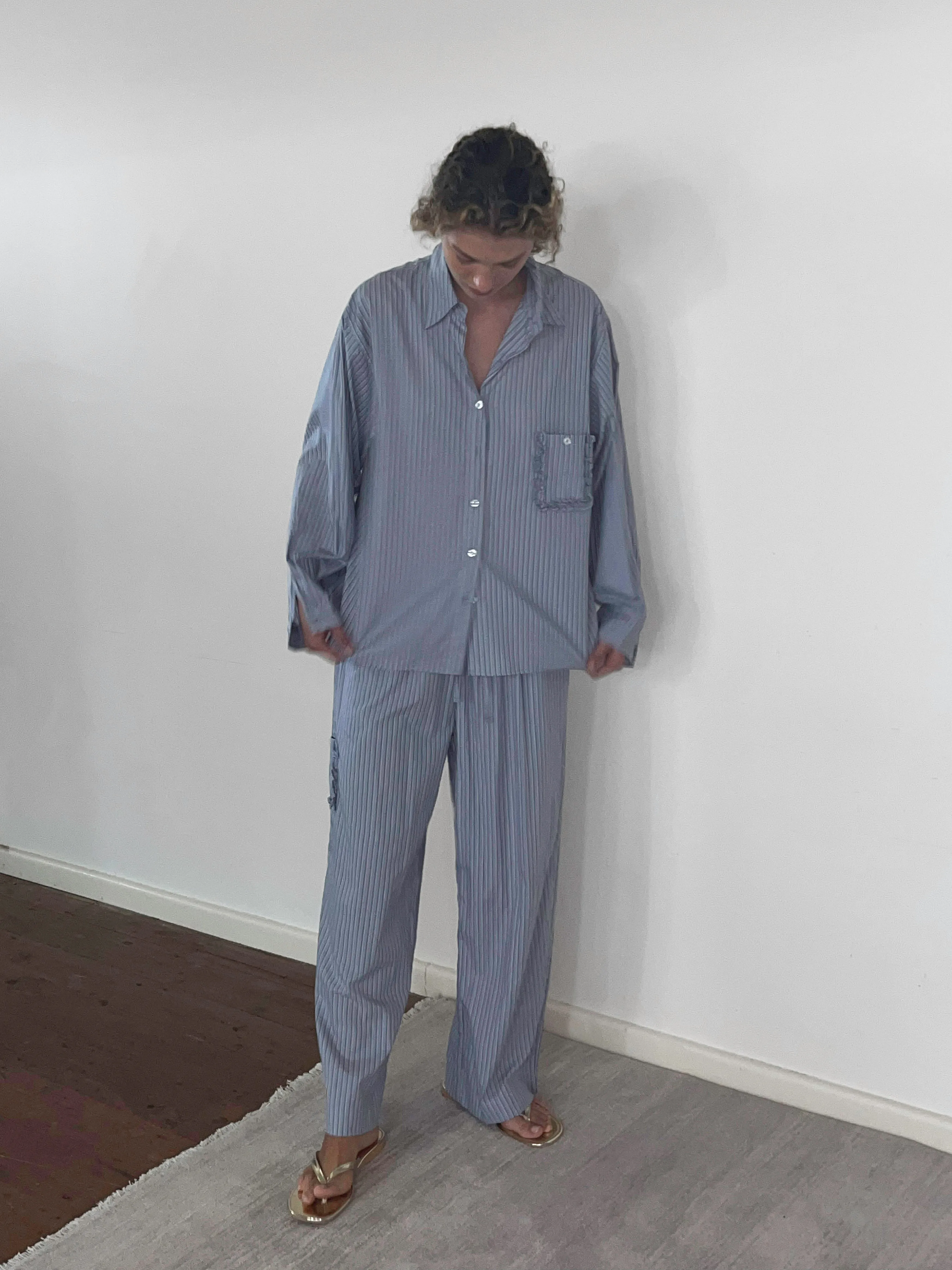 Cotton Pyjama Set - Glacier Stripe